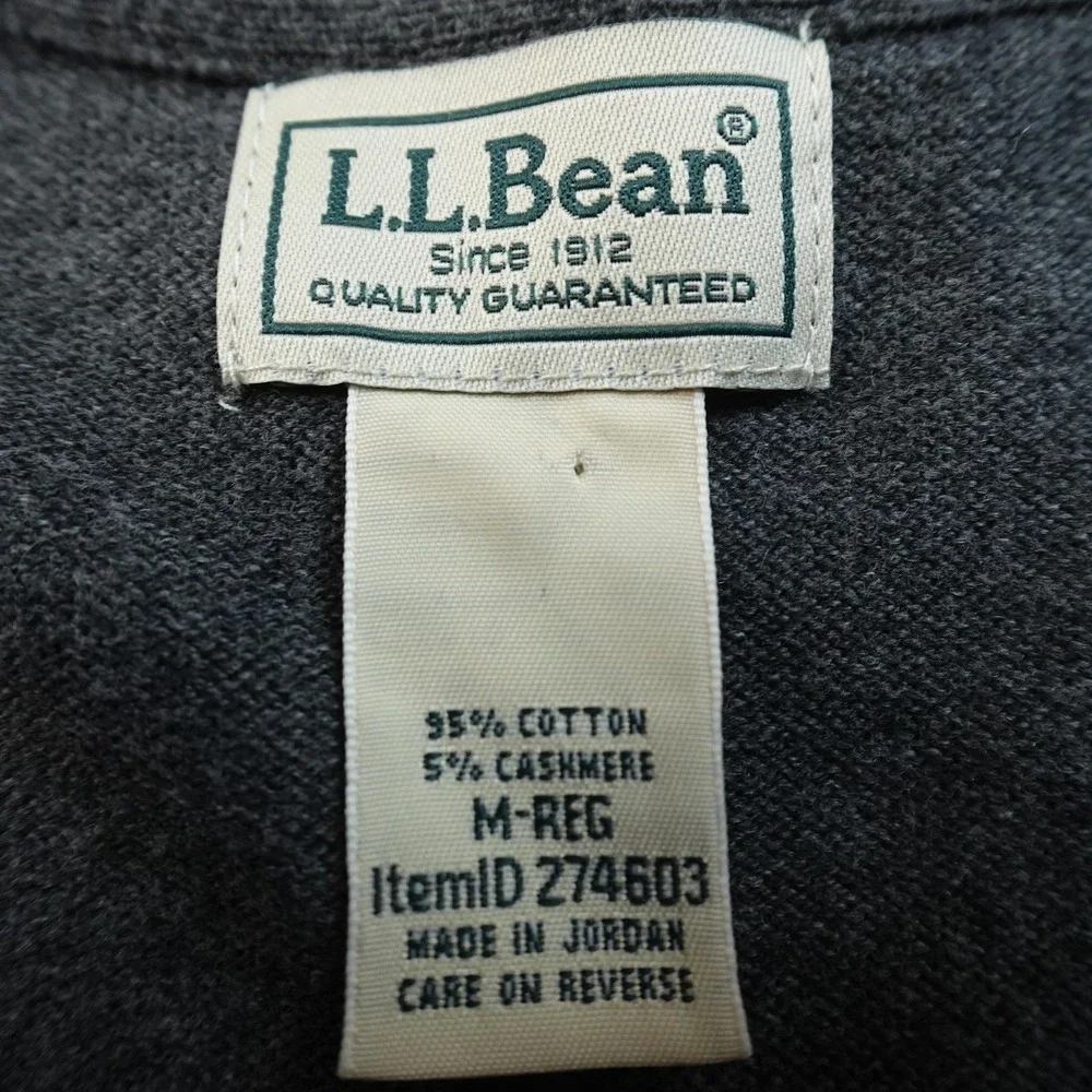 LL Bean Sweater Mens M Gray Cotton Cashmere V Neck Knit Pullover‎ Outdoor Casual